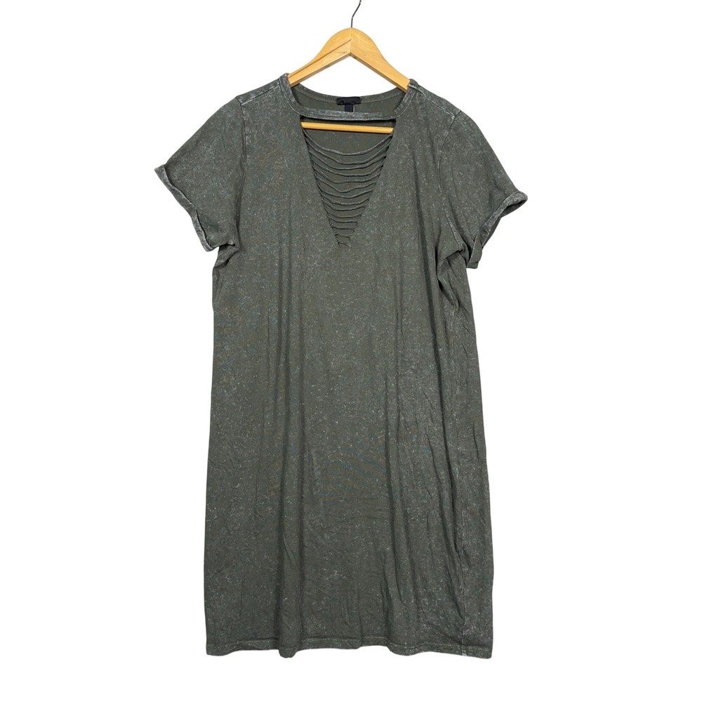 Torid Acid Wash Dress Womens Size 00 Lattice Cutout Olive Green Grunge